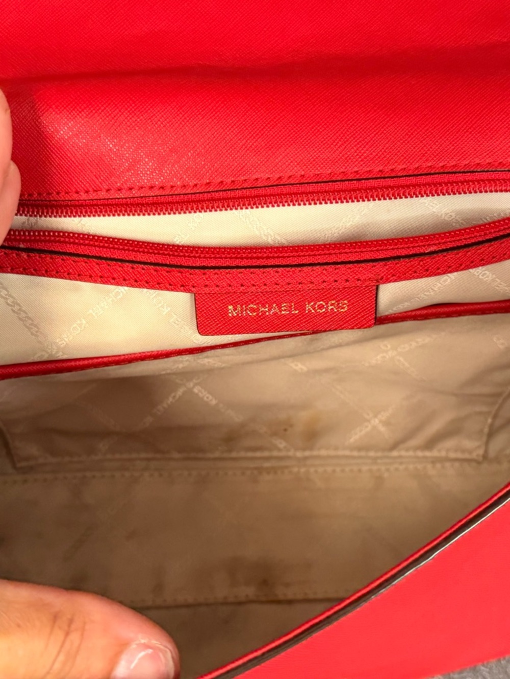 Michael Kors Red Leather Satchel with Gold Chain Strap - Picture 3 of 4